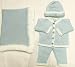 Ck1.001, Knitted on Hand Knitting Machine Finished By Hand Crochet Light Blue Cotton White Chenille 
