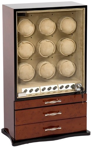 Rothenschild Accessories RS-939-9 DB Watch Winder For 9 Watches Dark Burlwood