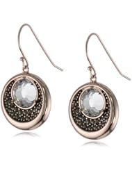 18k Rose Gold Plated Sterling Silver Marcasite and Czech Crystal Round Drop Earrings