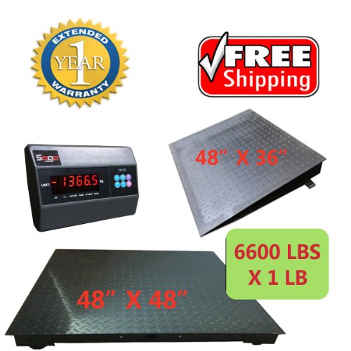 SAGA NEW 6600LB x 1LB , 4 x 4 48" DIGITAL PALLET SHIPPING PLATFORM FLOOR SCALE W/INDICATOR W/ One Floor Ramp, One Year Warranty Guarantee, BRAND NEW PALLET SCALE