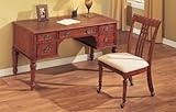 2 PC. Antique Cherry Finish Desk Set with Fabric Cushion Chair
