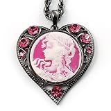 PinkCrystalCameo'LadyWithFlowers'HeartPendant