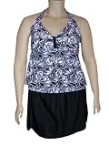 Womens Plus Size 3pc Beach Native Tankini Boyshorts Skirt Swimsuit 16-26
