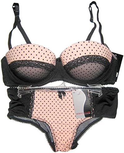 NYE Sexy Plus Size Leopard and Lace Push-up Bra & Bikini Set (36C, Fleetwood Lace Strapless Low Plunge Push Up Bra and Bikini Set PINK DOT)