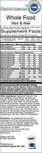 Organic Whole Food Hair & Nail 120-Count Vegetarian Capsules by PhytoVitamins