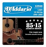 D'Addario EZ940 Saitensatz für 12-Saiter Akustikgitarren, Bronze 0,025 cm - 0,13 cm (.010-.050 Zoll)