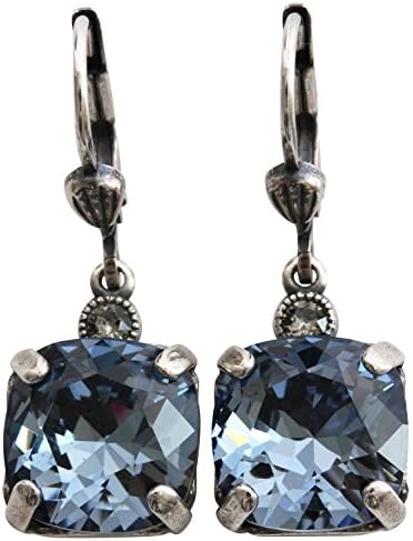 Catherine Popesco Silvertone Crystal Square Earrings, Midnight Blue 6581