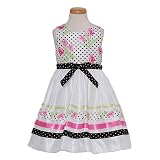 Rare Editions Baby-girls Newborn Dot and Floral Shantung Dress, White/Black/Pink/Lime, 3 Months