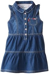 Girls Cap Sleeves Denim/Polyester Belted Keyhole  Dress