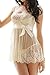 FENTI Women's Bridal Lingerie Set, Ivory White Babydoll with Ribbon, G-String , Ivory White , XXX-Large