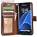 Galaxy s7 edge Case, Arae [Wrist Strap] Flip Folio [Kickstand Feature] PU leather wallet case with ID&Credit Card Pockets For Samsung Galaxy S7 edge (Brown)