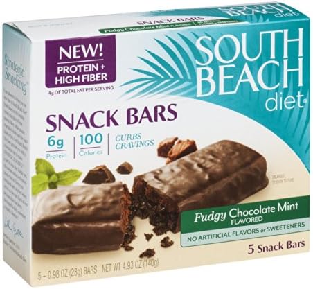 South Beach Diet Snack Bars Fudgy Chocolate Mint Flavored 5 CT (Pack of 12)