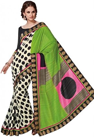 Roop Kashish Women's Art Bhagalpur Silk Saree With Blouse Free Size Green Multi