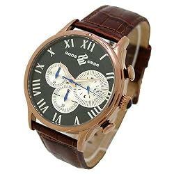 ROCAWEAR Men's Rose Gold-tone Crystal Embellished Classic Chronograph Strap Watch. Model: RG105045