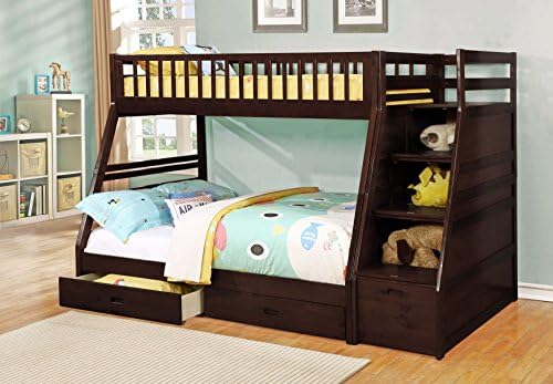 Sofia Twin over Full Bunk Bed with 2 Drawers and Staircase Storage - Espresso