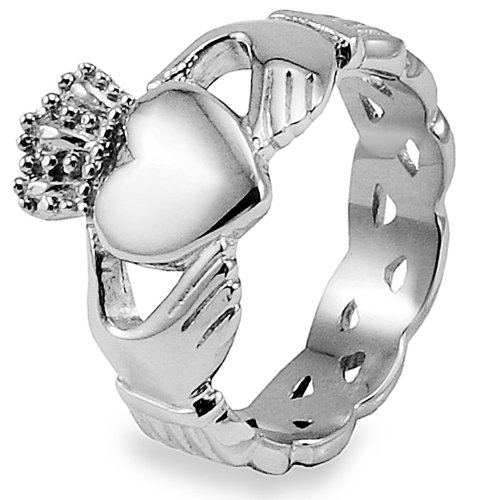Stainless Steel Claddagh Ring with Celtic Knot Eternity Design (6.0mm) - Sizes 5-13