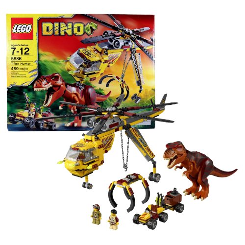 Lego Year 2012 DINO Series Set# 5886 : T-REX HUNTER with Helicopter, Scout Vehicle, T-Rex Dinosaur and 2 Hero Minigifures (Total Pieces: 480)