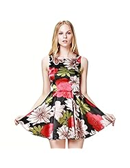 Polyester Sleeveless Natural   Waistline Short General Print Summer  Dress