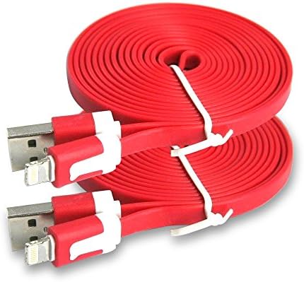Noovalink(TM) 2pcs 6FT 8pin to USB Extended Extra Long Noodle Flat Data Sync and Charing cable Charger Power Cord Wire Multi Color for iPhone 5 5s 5C iPhone 6 iPhone 6 plus iPod Touch Nano 7th Gen (Red)