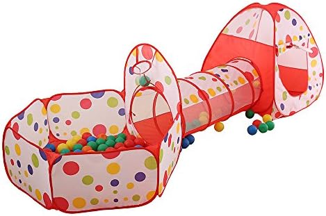 Play Tunnel Tent Indoor Pop up Tent Cubby-Tube-Teepee 3 in 1 Outdoor Gamehouse Toy Playhouse Ocean Ball Pool with Basketball Hoop for Kids Gift