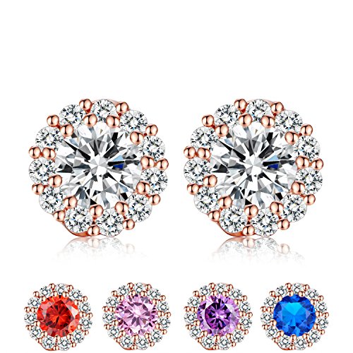 Bamoer Cubic Zirconia Platinum Plated Flower Design Round Stud Earrings