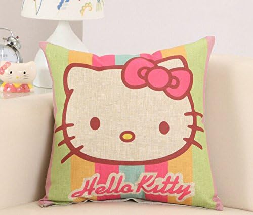 PopPhoto® 18 X 18 Inches Hello Kitty Thick Retro Cotton and Linen Throw Pillow Cover Cushion Cover Car Cushion Pillow Case (stripe)