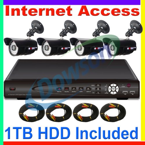 Best Price CCTV Surveillance Video System 1000GB HDD 4 Channel DVR Cameras Complete System with 4 Color CMOS 36 IR Day/Night Indoor/Outdoor Security Cameras 4x 60ft Siamese Cables and Power Adapter Unit included! Internet Access and Smartphone & 3G Mobile Phone Live View!