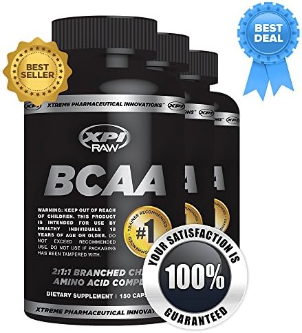 XPI Raw BCAA (3 Bottles) - 150 Capsules Each - 2:1:1 Branched Chain Amino Acid Complex - Reduce Recovery Time and Increase Lean Muscle - Creatine and Aminos for Intra-Workout Support