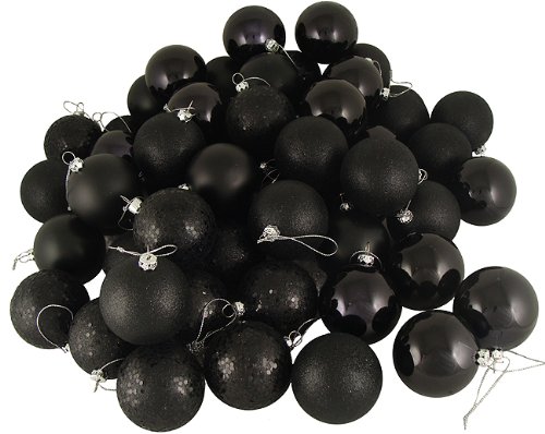 60ct Jet Black Shatterproof 4-Finish Christmas Ball Ornaments 2.5" (60mm)