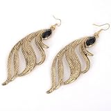 Antique vintage bronze gold peacock tail carved hook dangle chandelier earrings