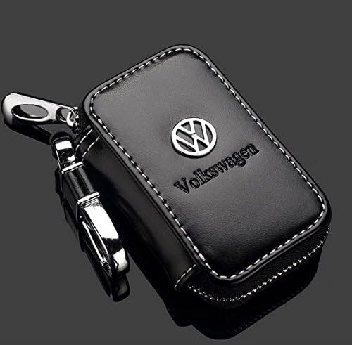 Top Grade Leather Car Key Case Remote Control package Auto Key Chains for VW AUDI Skoda Auto Key Bag Chains (Black VW)