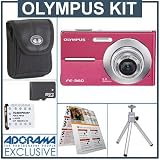 Olympus FE-360 Digital Camera Kit, Pink with 2 GB xD Picture Memory Card, Spare LI-42B Type Lithium-ion Battery, Camera Bag, Table Top Tripod, EZ Digital Photography Guide Card