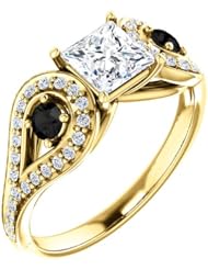10K Yellow Gold Round Cut White and Black Diamond Ring -- LIFETIME WARRANTY