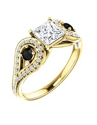 10K Yellow Gold Princess Cut White and Black Diamond Ring -- LIFETIME WARRANTY