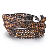 Pugster Tiger Eye Beads Wrap Bracelet On Brown Leather