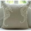 Sea Horse Pearls - Throw Pillow Covers - Cotton Linen Pillow Cover with Jute & Mother Of Pearl Embroidery