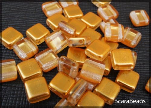 40pcs Czech Glass Two-Hole Tile Beads ESTRELA 6x6x3.2mm Topaz
