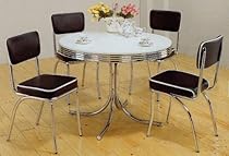 Hot Sale 5pc White & Chrome Retro Round Table & Black Chairs Set