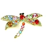 Multi-Color Austrian Rhinestone Dragonfly Gold-Tone Brooch Pin