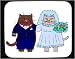 Decorated Mouse Pad with bride, wedding, cat, groom, marriage