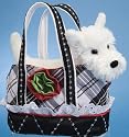 Black/White Plaid Tote with White West Highland Terrier (Westie) Stuffed Animal