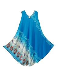 Round Neck Rayon Shirred Vintage General Print Sleeveless  Dress