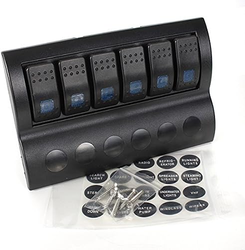 6 GANG DELUXE LED ROCKER SWITCH PANEL &amp; CIRCUIT BREAKERS -BOAT/MARINE/WATERPROOF (Blue)