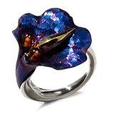 Titanium Collection Certified Genuine Honey Amber and Sterling Silver Flower Ring