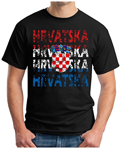 OM3 – HRVATSKA – T-Shirt CROATIA EM 2016 FRANKREICH FRANCE FUSSBALL FANSHIRT SOCCER CUP SPORT TRIKOT EUROPAMEISTER, XL, schwarz