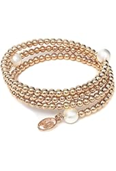 3mm Wrap Around Cream Simulated Pearl Bracelet with Rose Gold Plated Beads