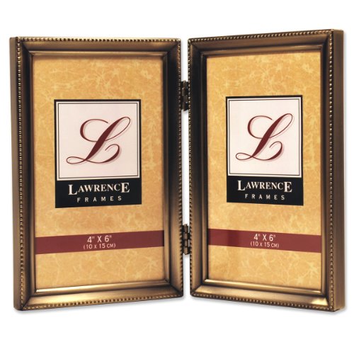 Lawrence Frames Antique Brass 4x6 Hinged Double Picture Frame Bead