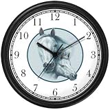 White Mare and Foal in Circle - JP - Horse Wall Clock by WatchBuddy Timepieces (Hunter Green Frame)