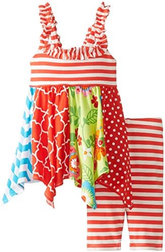 Bonnie Baby Baby-Girls Newborn Stripe To Multi Print Legging Set, Coral, 6-9 Months