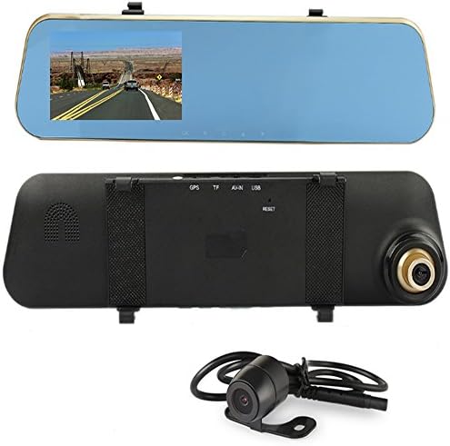 YoYoflyer Vehicle Backup Camera Car Black Box Rear View Mirror with 4.3 inches LCD Screen Dual-lens 1080P Night Vision Anti-glare 8GB Memory Card Included